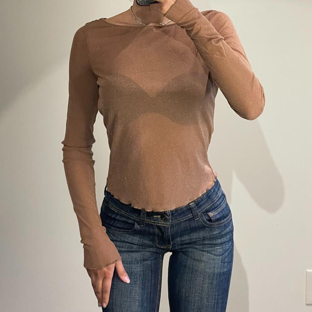 Brown Mesh top with Shimmer